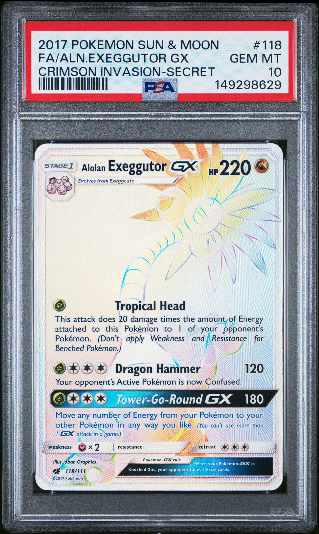Alolan Exeggutor GX (Secret) 118/111 SM - Crimson Invasion Secret Rare Pokemon